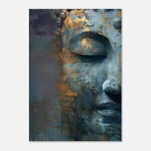 Buddha wall art in gold and blue, Zen art, Buddha canvas print, Buddha paintings for living room, abstract wall art image 1
