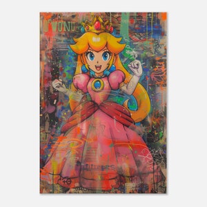 Prinzessin auf Leinwand gedruckt, prinzessin peach, nintendo Wandkunst, Wanddeko Prinzessin Peach,  Wanddekoration Super Mario, fan kunst