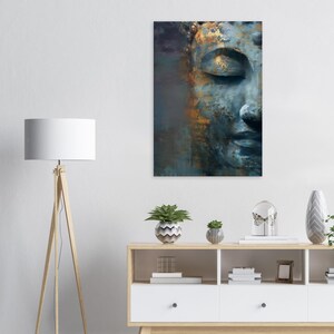 Buddha wall art in gold and blue, Zen art, Buddha canvas print, Buddha paintings for living room, abstract wall art image 7