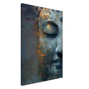 Buddha wall art in gold and blue, Zen art, Buddha canvas print, Buddha paintings for living room, abstract wall art image 2