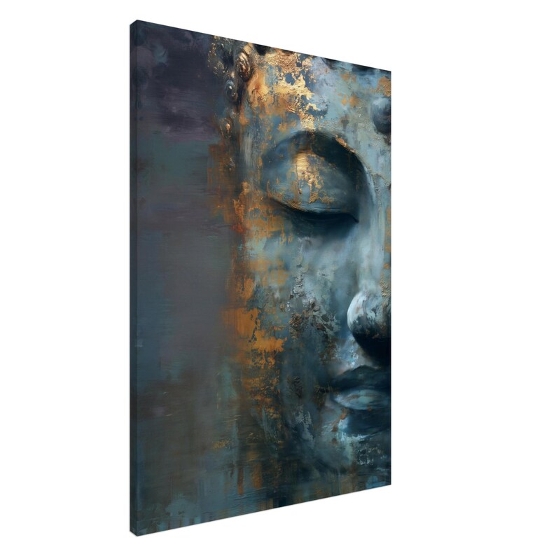 Buddha wall art in gold and blue, Zen art, Buddha canvas print, Buddha paintings for living room, abstract wall art image 2