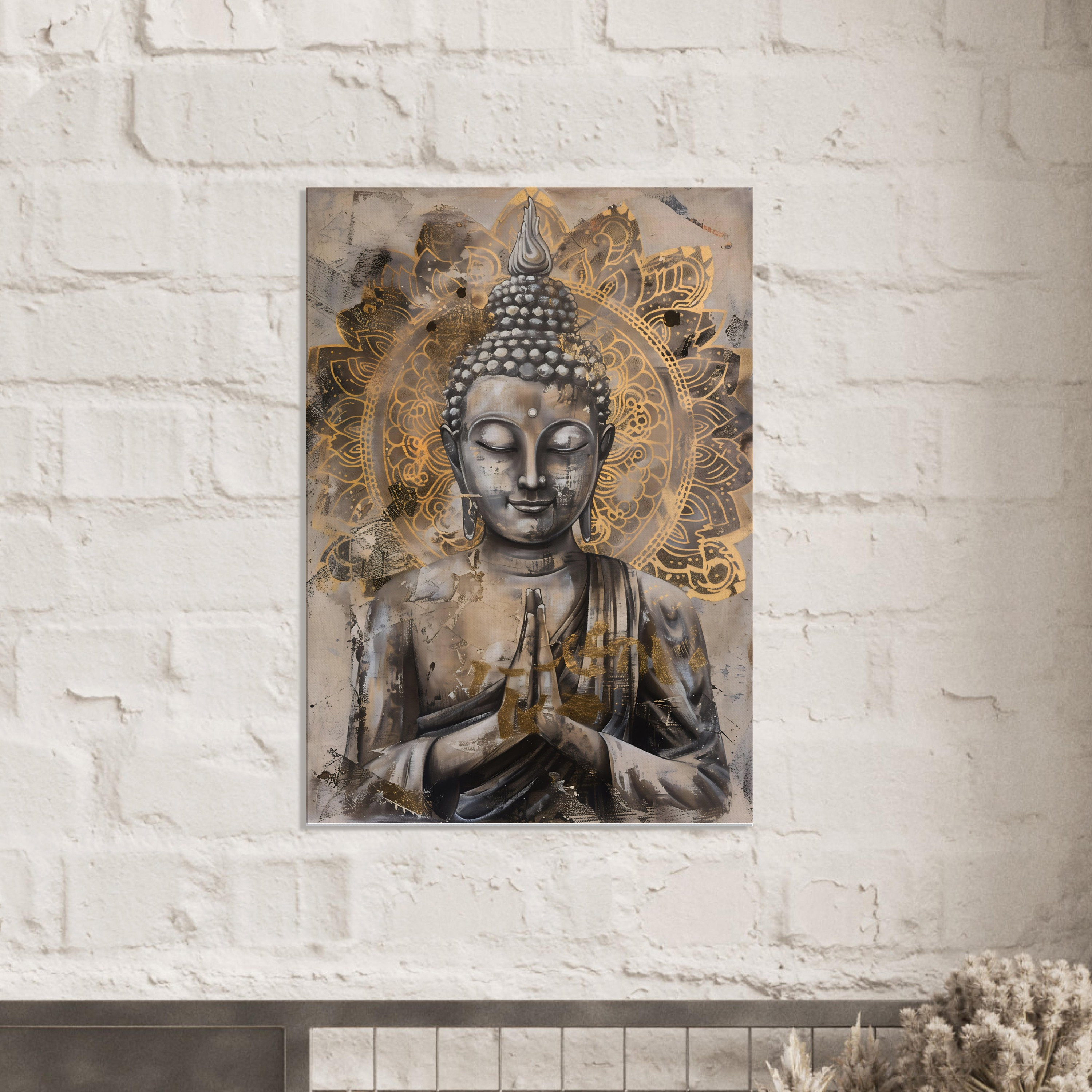 Zen Buddha & Golden Mandala Printed on Canvas Buddhism Wall Art
