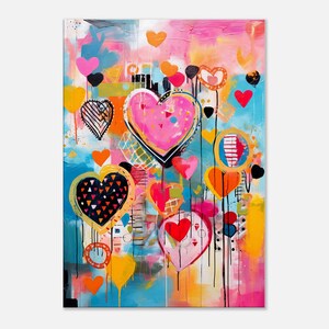 Colorful Hearts Canvas Print, Street Art Love Gift, Urban Love Heart Wall Art, Abstract Canvas Love, Graffiti Wall Decor, Pop Art,
