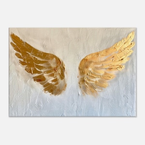 Golden angel wings printed on canvas, Religious wall decoration, Wall art gold, Elegant wall decoration, Spiritual canvas art, Wall decor