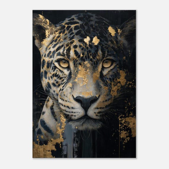 ゴールデンレオパードの絵画キャンバスプリント、動物の壁掛けアート