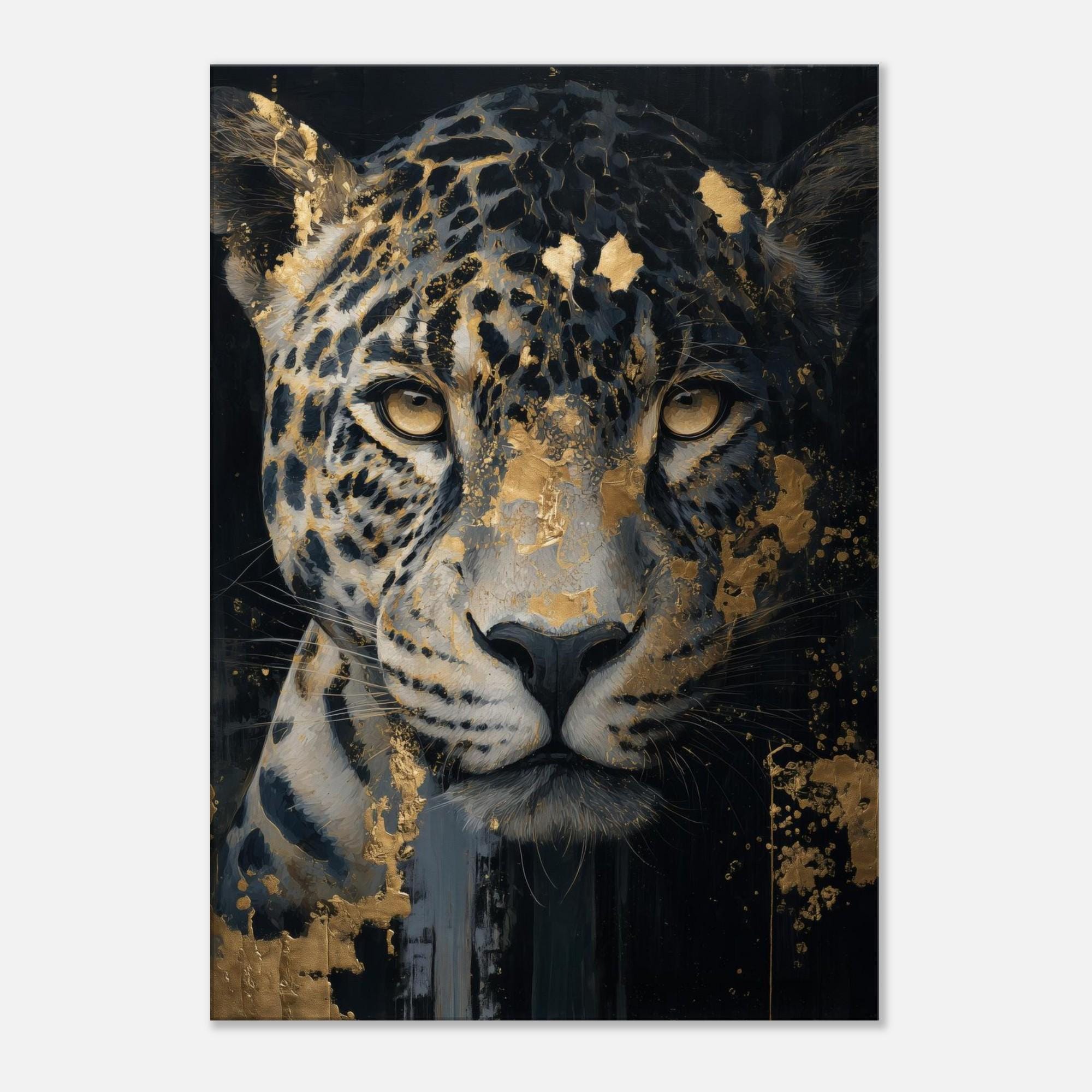 ゴールデンレオパードの絵画キャンバスプリント、動物の壁掛けアート