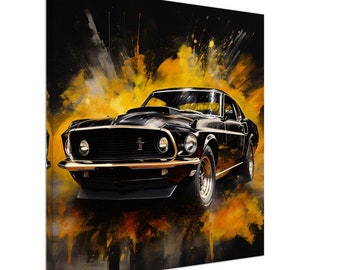 Lienzo del Ford Mustang Boss 429, coche de John Wick, arte en lienzo del Mustang, decoración de pared de coches clásicos, arte de pared para oficina, arte de pared para hombre