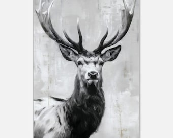 Deer Wall Art in Black and White, Wall Art Print, Abstract Wild Animal Deer, Canvas Wall Art, Ready to Hang Canvas Print