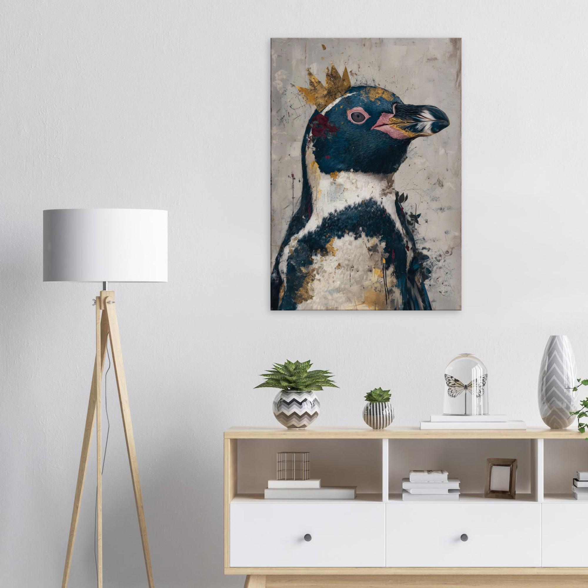 カンムリペンギンのキャンバス画、ペンギンのウォールアート、抽象的な