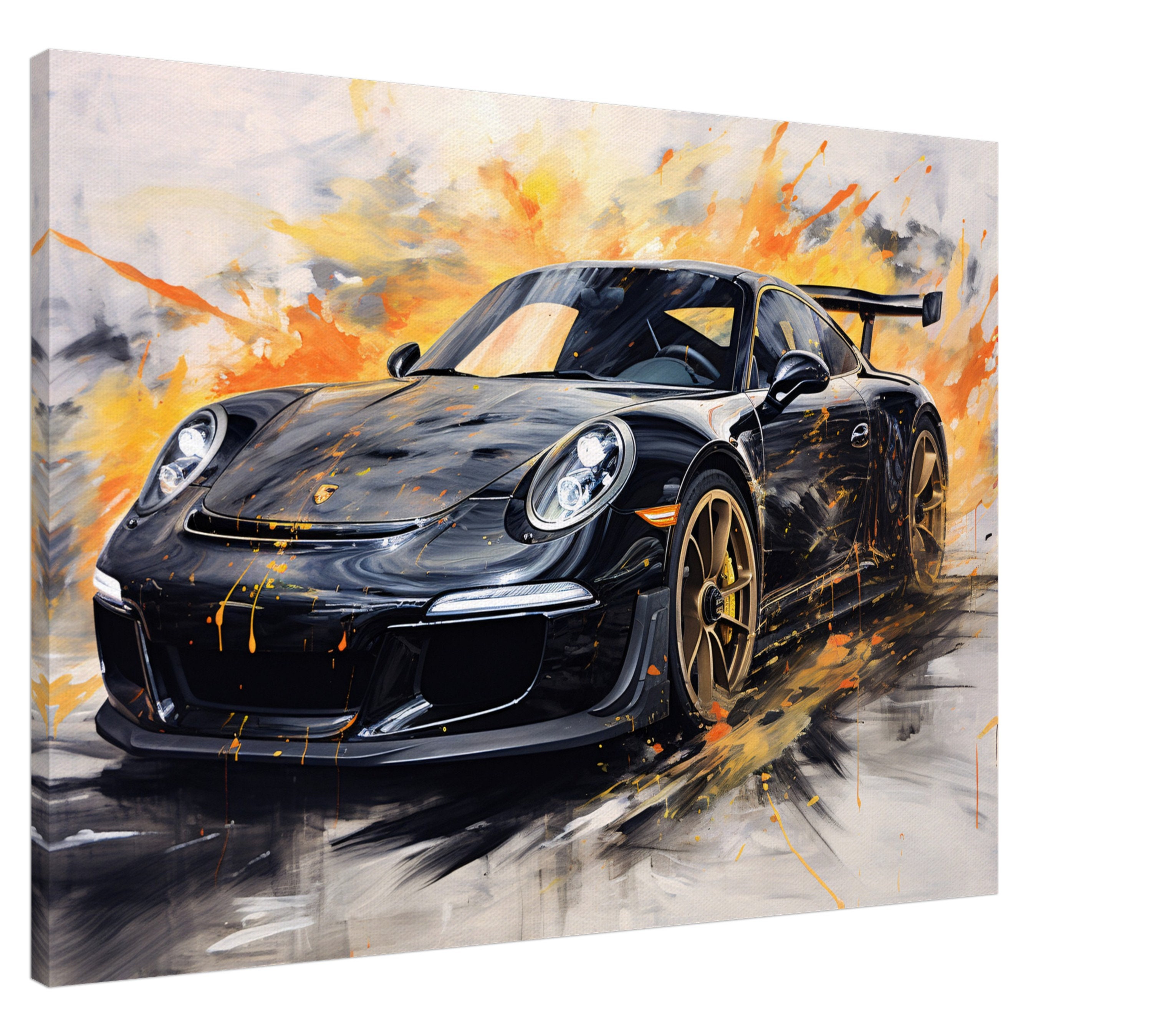 絵画 アート作品 原画 (3点セット) ポルシェ 911 GT3 ブラック キャンバス ポップアート 壁画 カラフル