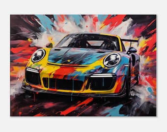 Tableau Sur Toile Bunny Porsche 911 Pop Art - Décoration Murale Avec Cadre - Neuf