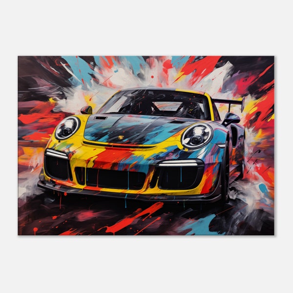 Porsche 911 GT2 schwarz, Leinwand Pop-Art, Wandbild Bunter Porsche Canvas Wandbild Wanddecor modern Wanddeko