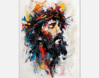 Abstract art Jesus canvas, Christian art, abstract religious painting, Christianity in artwork, Jesus wall art