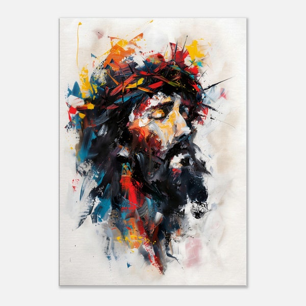 Abstrakte Kunst Jesus gedruckt auf Leinwand, christliche Kunst, abstrakte religiöse Malerei, Christentum im Kunstwerk, Jesus Wandkunst