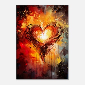 Abstrakte rotes Herz Leinwand Kunstdruck, Impasto Liebeskunst Malerei, Leinwandbild, Romantische Wandkunst, Wand Deko,  Wohndeko