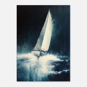 Dramatisches Segelboot gedruckt auf Leinwand, Seefahrt Kunst, Meereslandschaft Leinwand, nautisches Wohnzimmerbild, nautische wandkunst