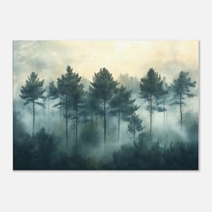 Mystischer Nebelwald gedruckt auf Leinwand, entspannter Leinwanddruck, Wanddeko Wald, Kunstdruck Ruhe, Wandbild Landschaft,
