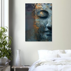 Buddha wall art in gold and blue, Zen art, Buddha canvas print, Buddha paintings for living room, abstract wall art image 5