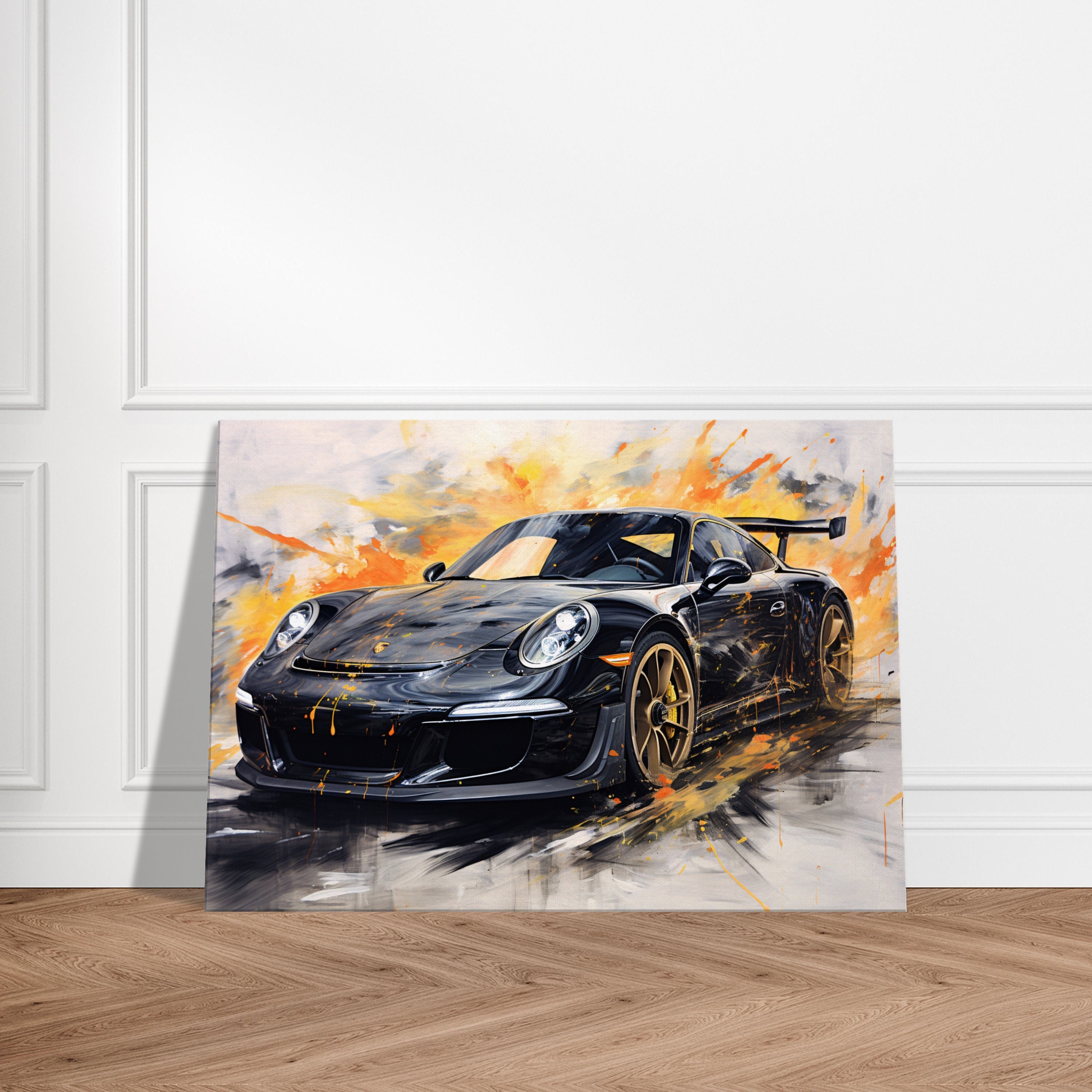 Porsche 911 GT3 Black Canvas Pop Art Wall Picture Colorful Porsche