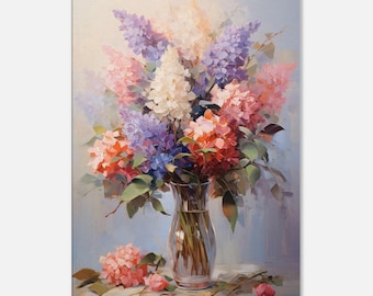 Hortensienstrauss in einer Vase gedruckt auf Leinwand, Wandkunst Blumen, Wand deko Hortensien, Blume Wanddekoration, home wall art decor