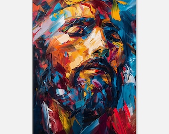 Abstract Jesus Christ Painting Printed on Canvas, Modern Religious Art Print, Wall Decoration Living Room, Christian Wall Art