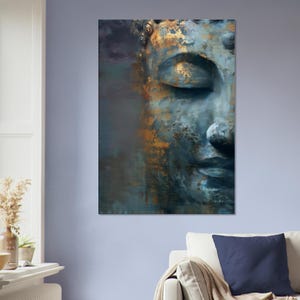 Buddha wall art in gold and blue, Zen art, Buddha canvas print, Buddha paintings for living room, abstract wall art image 9