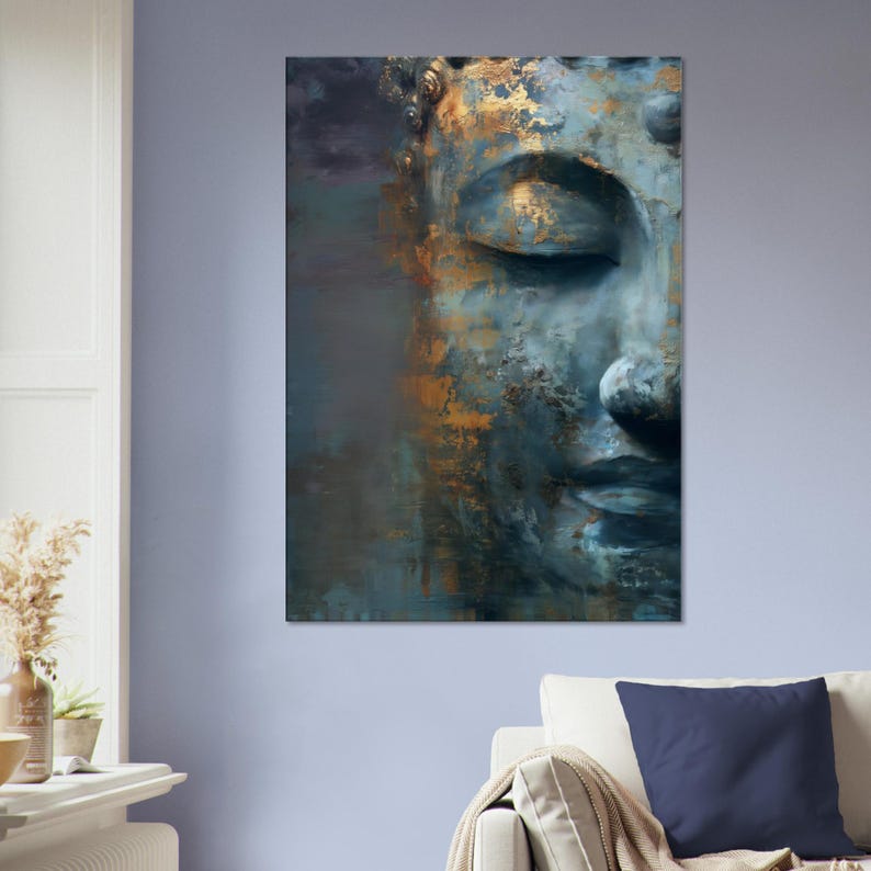 Buddha wall art in gold and blue, Zen art, Buddha canvas print, Buddha paintings for living room, abstract wall art image 9