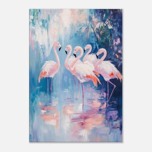 Arte de pared de flamencos, decoración elegante de la pared de flamencos, estampado de lienzo de flimingo rosa con sombrero, arte de pared de animales con estilo,