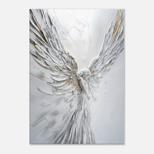 Luxurious angel printed on canvas, angel wings wall art, wall decoration living room, angel figure painting, white art