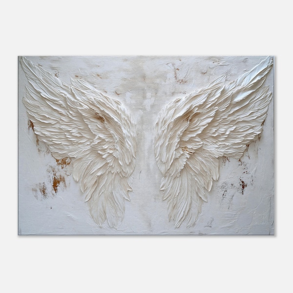 White angel wings printed on canvas, Zen art pictures, modern wings wall art, angel wall decoration, home wall art decor, wall decoration