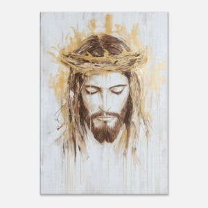 Jesus with Crown of Thorns Canvas Print, Jesus Painting, Christian Wall Art, Religious Wall Decor, Jesus Christ Poster, Canvas Jesus