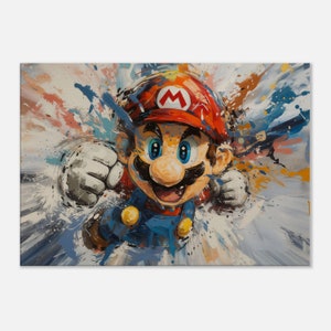Klempner mit rote Mütze gedruckt auf Leinwand, Wandkunst Nintendo, Super Mario Wand dekoration, Wand deko Kinderzimmer, home wall art decor
