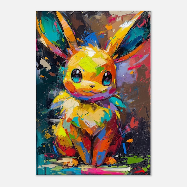 Fluffy creature printed on canvas, wall decoration for children's room, canvas print evoli, wall decoration Pokemon, anime art print, wall art