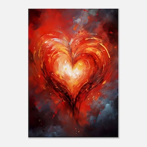 Rotes Herz Leinwand Kunstdruck, Wanddekoration Liebe, Impasto Wandkunst Malerei, Wanddeko Love,  Geschenk Freundin für Wohnung Zuhause