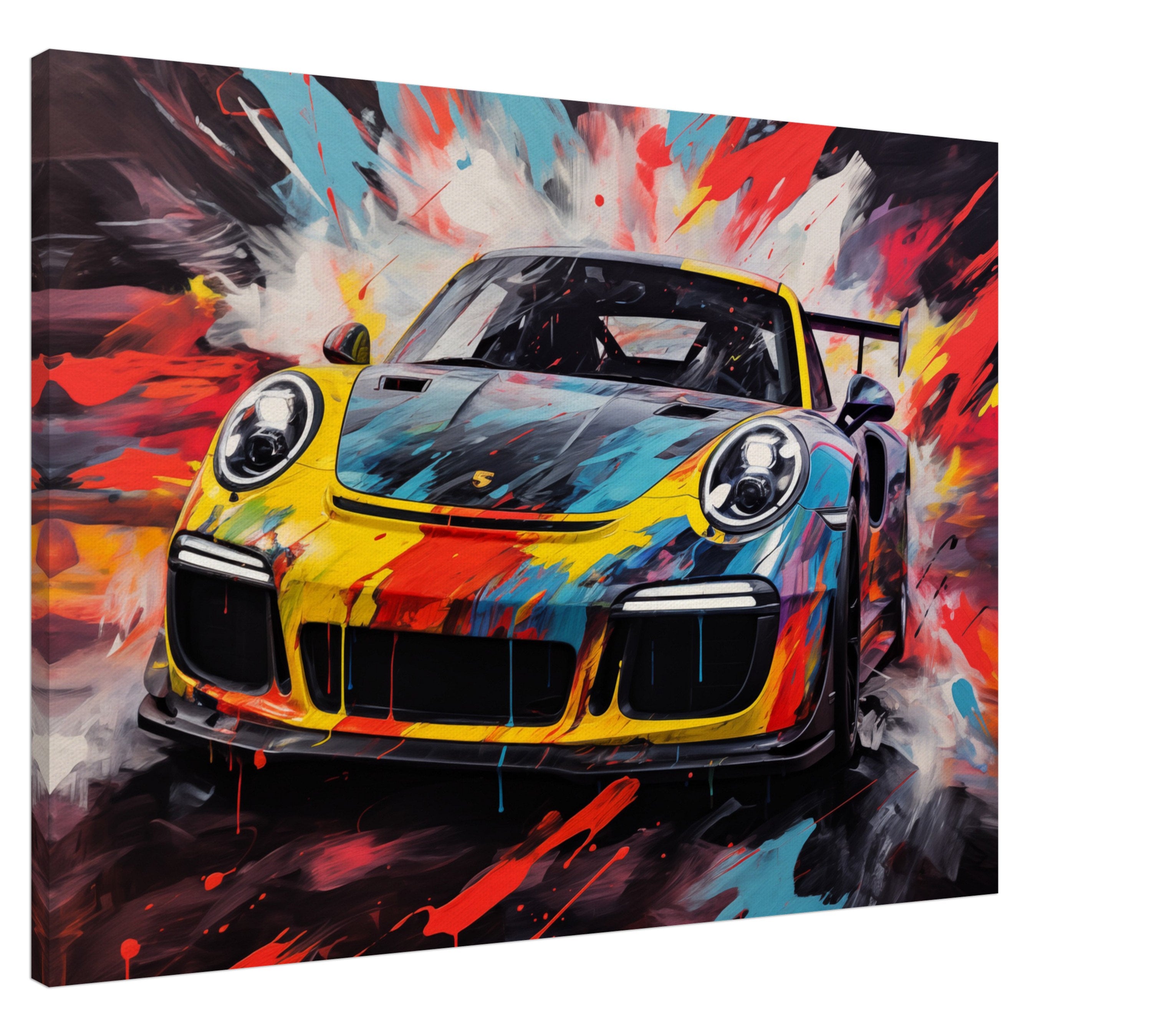 Porsche 911 GT2 Black, Canvas Pop Art, Wall Picture Colorful