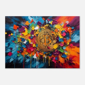 Bitcoin on canvas print Pop-Art wall picture Colorful BTC Canvas wall picture Wall decor modern Crypto wall art Crypto home decor crypto art