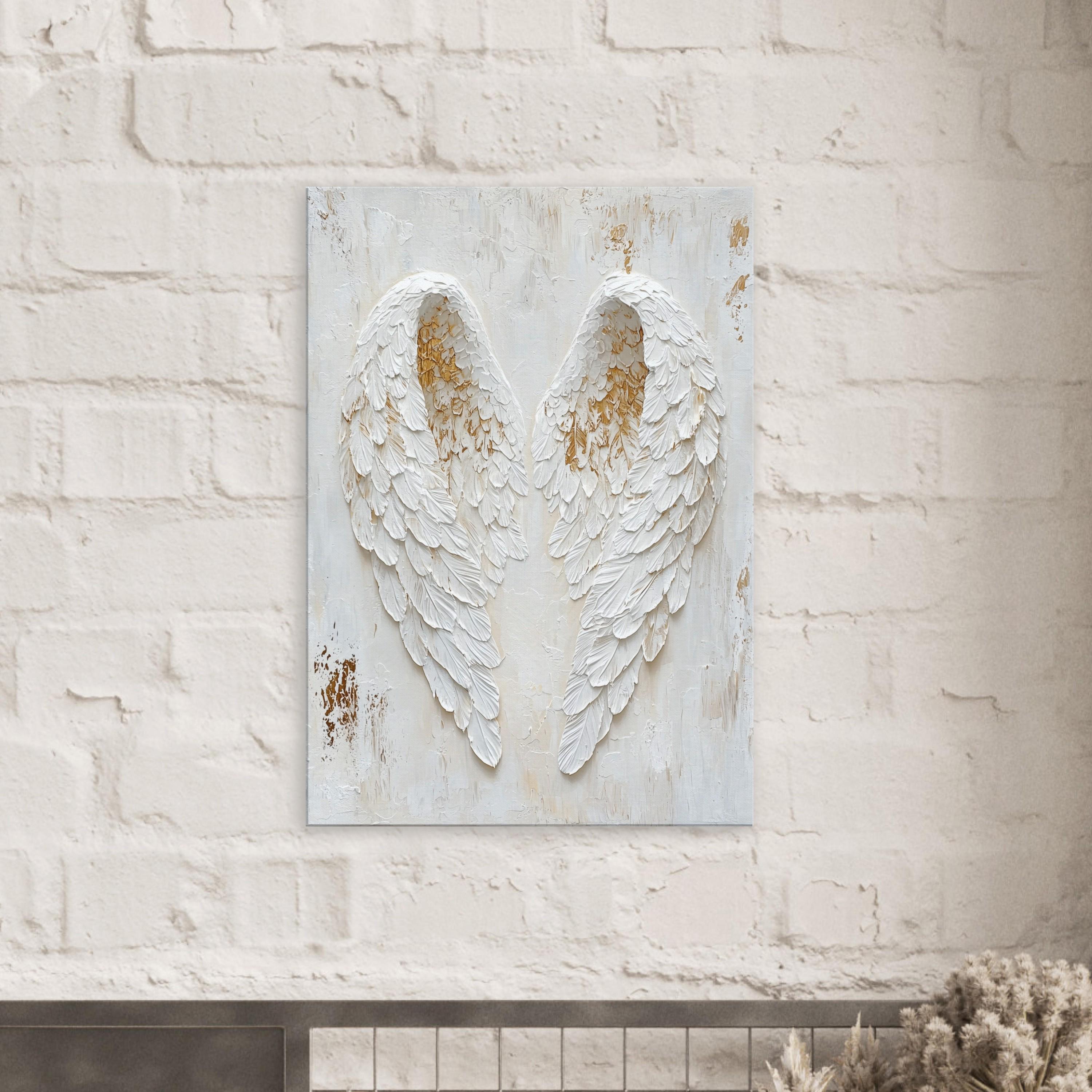 White Angel Wings Printed on Canvas, Zen Art, Modern Wing Wall Art
