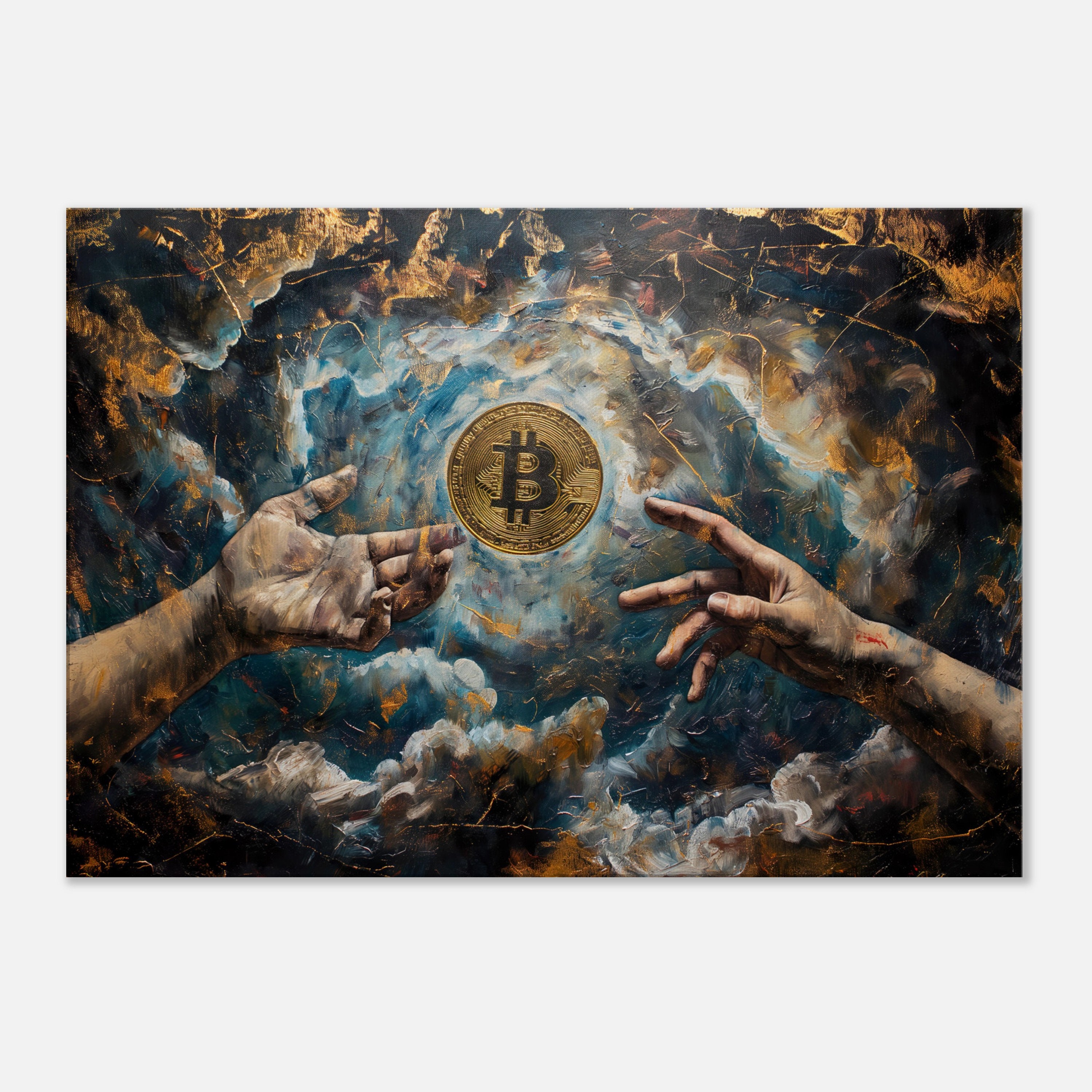 The Creation of Bitcoin Printed on Canvas, Crypto Painting
