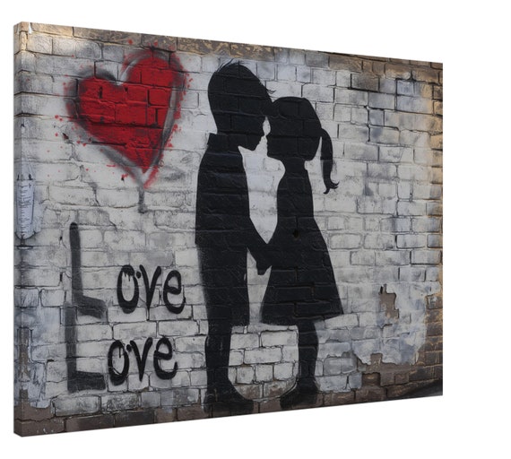 Banksy Graffiti Pop Art Life is Beautiful Poster and Print Boy Girl and Dog Canvas Painting Artwork Picture for Home Decor 40x40cm (16x16in) frame