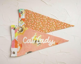Cat Lady Pennant - Handmade Patchwork Wall Hanging - Heather Ross