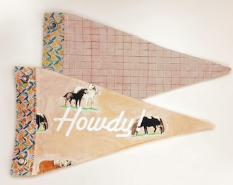 Howdy Pennant - Handmade Patchwork Wall Hanging - Heather Ross