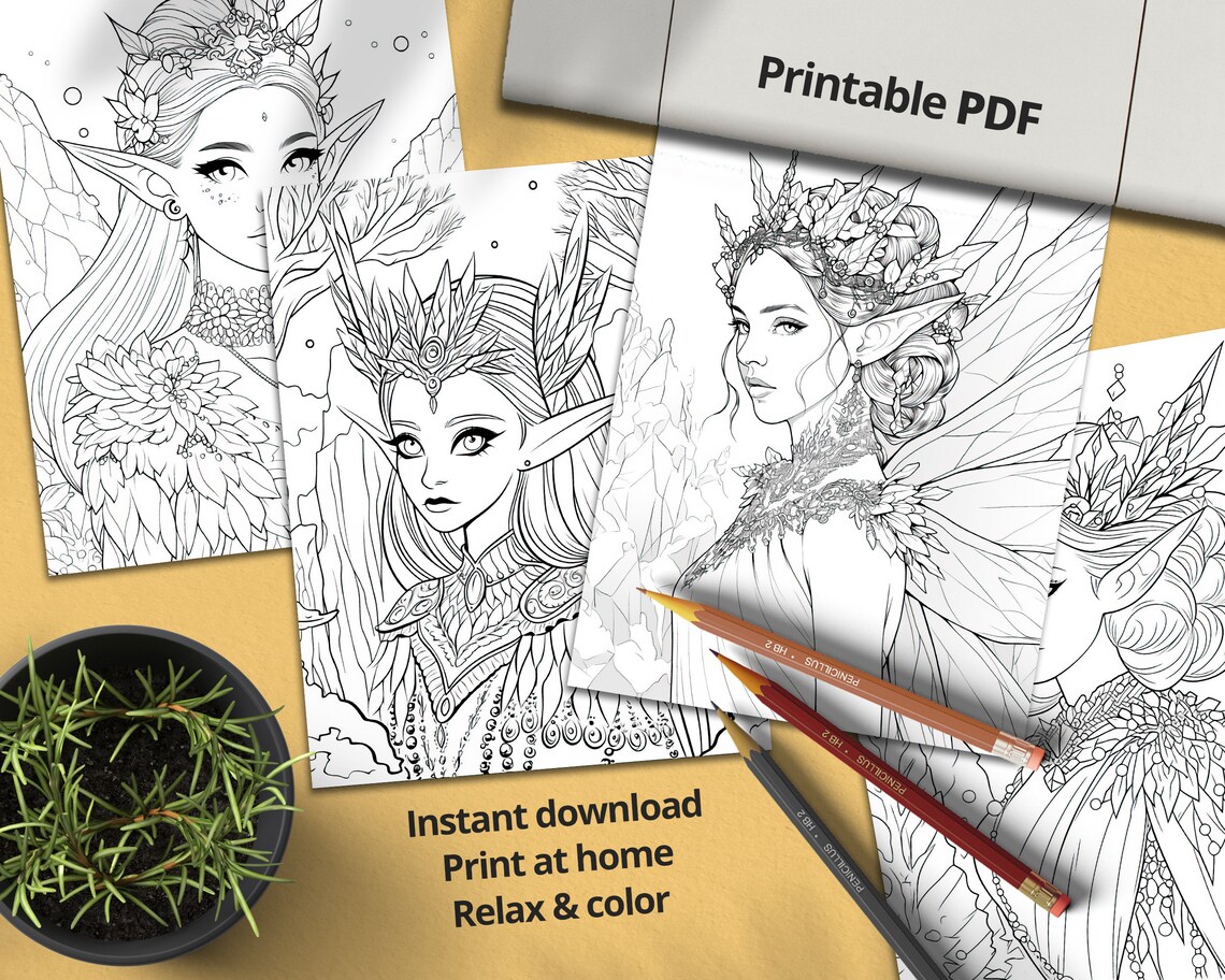 Ice Fairy, Fairycore, Relaxing Coloring Books for Adults & Kids ...