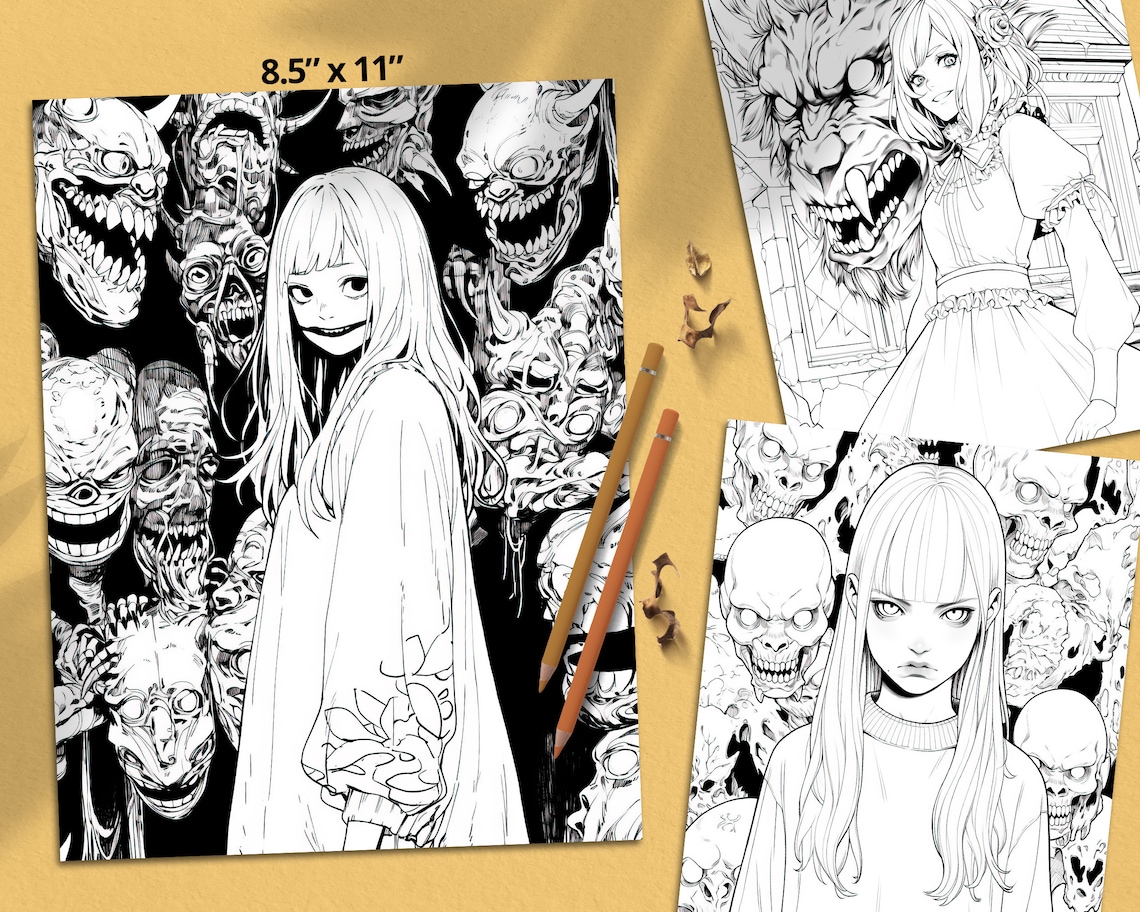 Horror Coloring Book, Anime Coloring Book, Horror Vibes, Relaxing ...