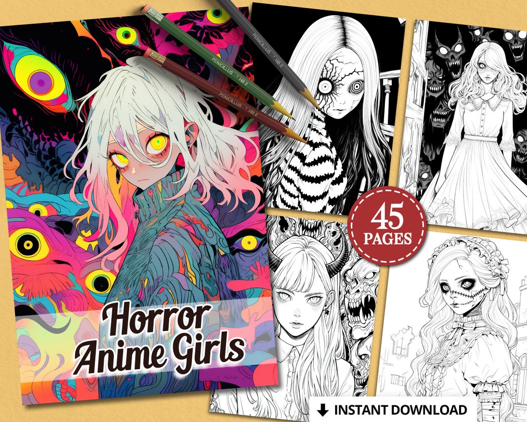 Horror Coloring Book, Anime Coloring Book, Horror Vibes, Relaxing ...