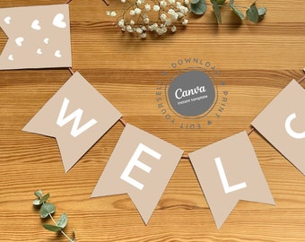 Mädchen-Babyparty-Girlande, beiges Babyparty-Dekor, minimale Mädchen-Dusche-Girlande, bearbeitbar in Canva, Scandi-Babyparty-Girlande Hygge 10