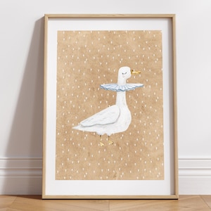 Arte de pared de Silly Goose, póster de ganso beige canela con lavado de cal, arte de pared de guardería de Silly Goose, impresión para habitación de niños, impresión de animales de granja para guardería