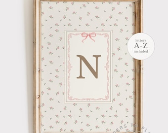Antique Alphabet Print, Floral Letter Nursery, Pale Pink Rose Wall Art, Nursery Letter Flower Decor + Thank Heaven For Little Girls Poster