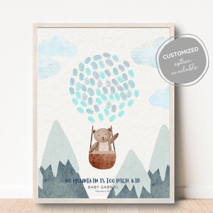Fingerprint Guest Book, Nursery Wall Art, Baby Decor, Nursery Poster, Fingerprint Balloons, Hot Air Balloon Teddy Bear, Gift Inspiring Quote
