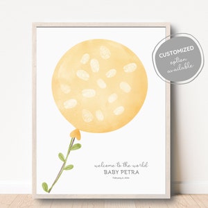 Baby Shower Guest Book, Yellow Balloon Fingerprint Guest Book, Personalized Guest Book, Fun Baby Shower Activity, Nursery Children Wall Art