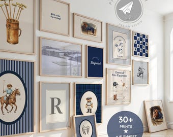 Ralph Teddybär Galeriewand Grandmillennial, Polo Teddybär Poster in Marineblau, Danke dem Himmel für kleine Jungen, es lebe den Jungen, Druck